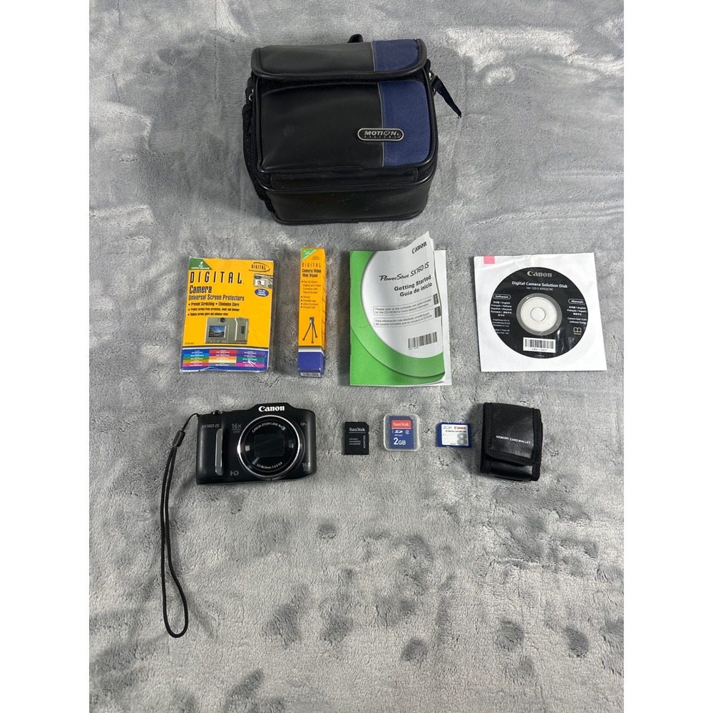 Canon PowerShot SX160 IS 16.0MP Digital Camera 16x Zoom Black Bundle